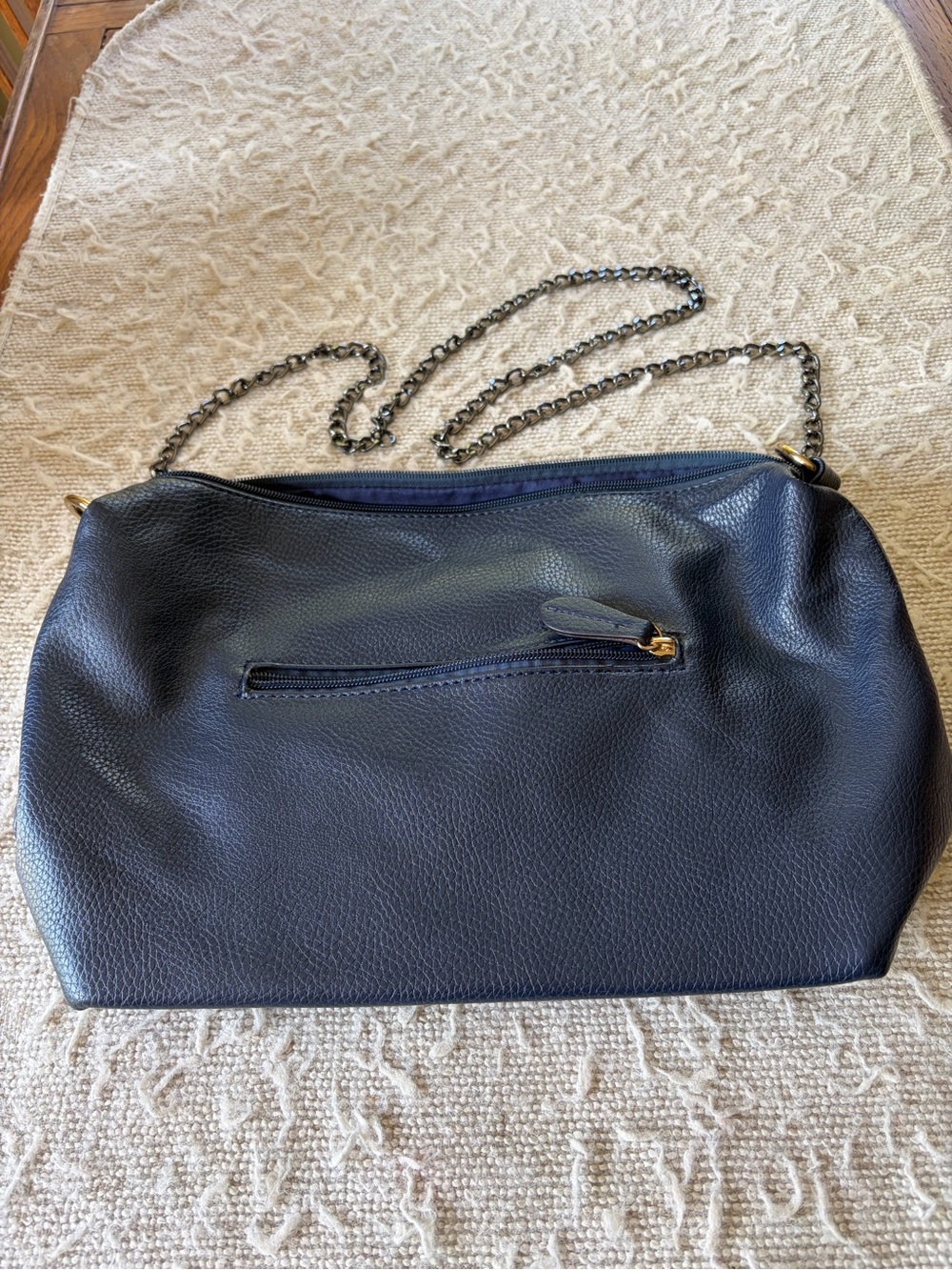 Shoulder Bag, navy blue with metallic Chain Strap